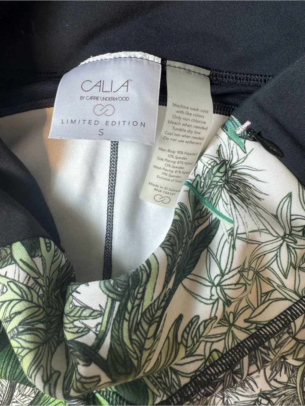 CALIA by Carrie Underwood Black and Green Leaf Print Active Set